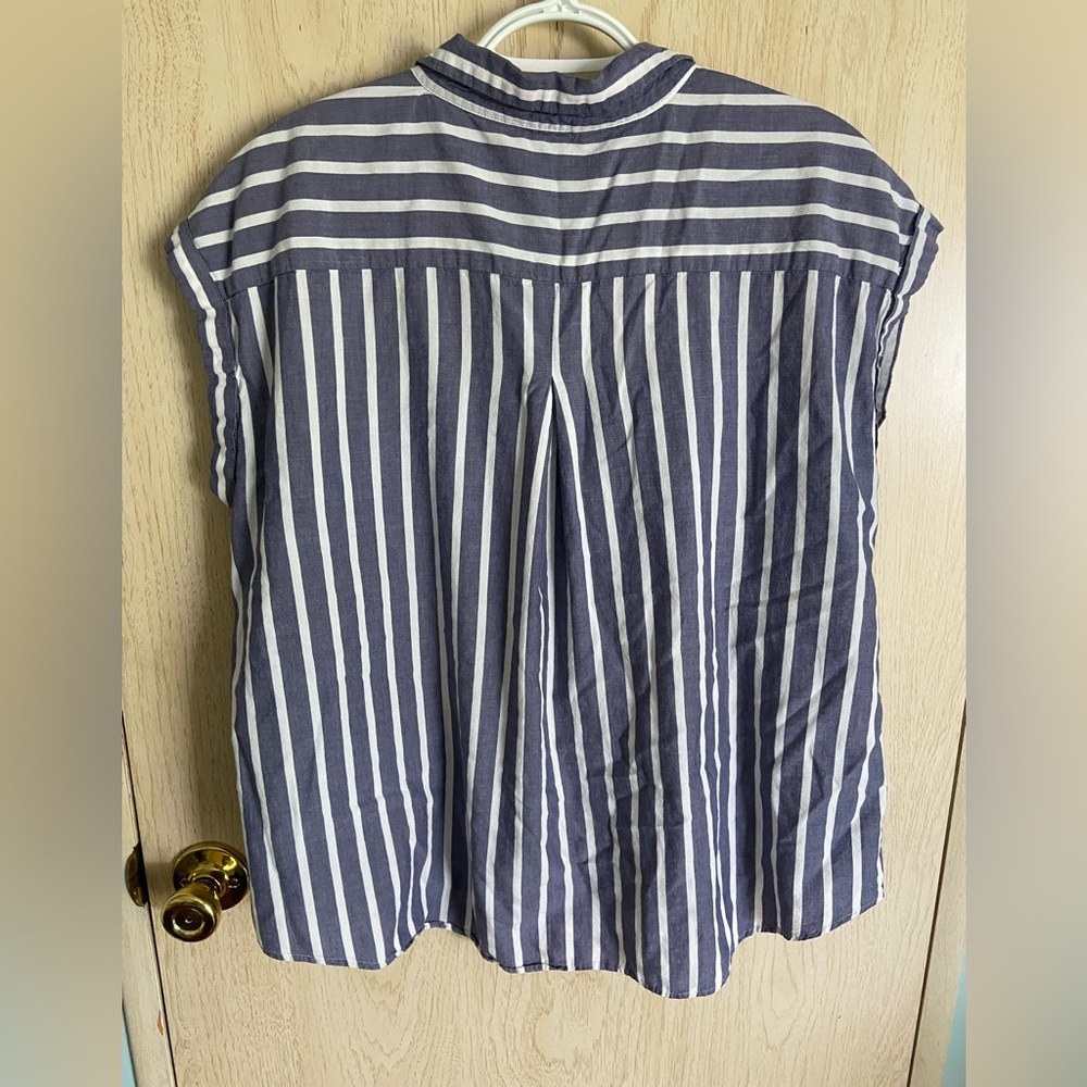 DIP Striped Button Down Blue & White Short Sleeve Top Sz XL - Picture 4 of 6